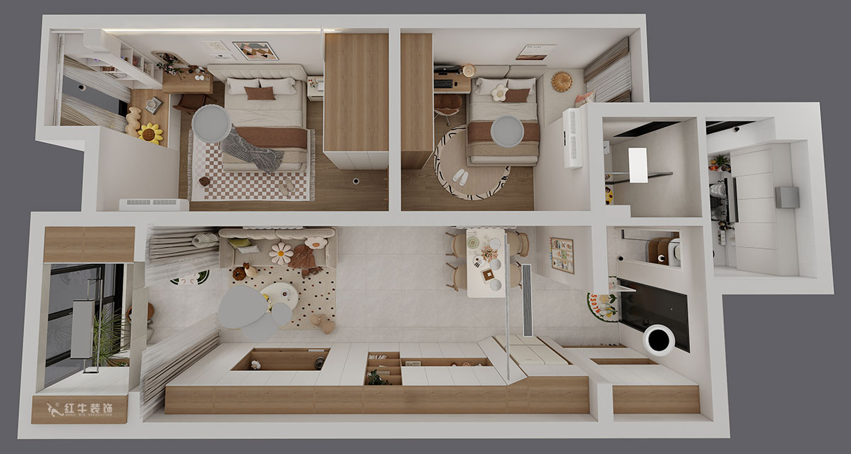 魏明花｜紫杨佳园16-1102-85㎡-现代风格｜2室1厅1卫｜二手房装修｜定制家｜全包10万｜00_04鸟瞰图